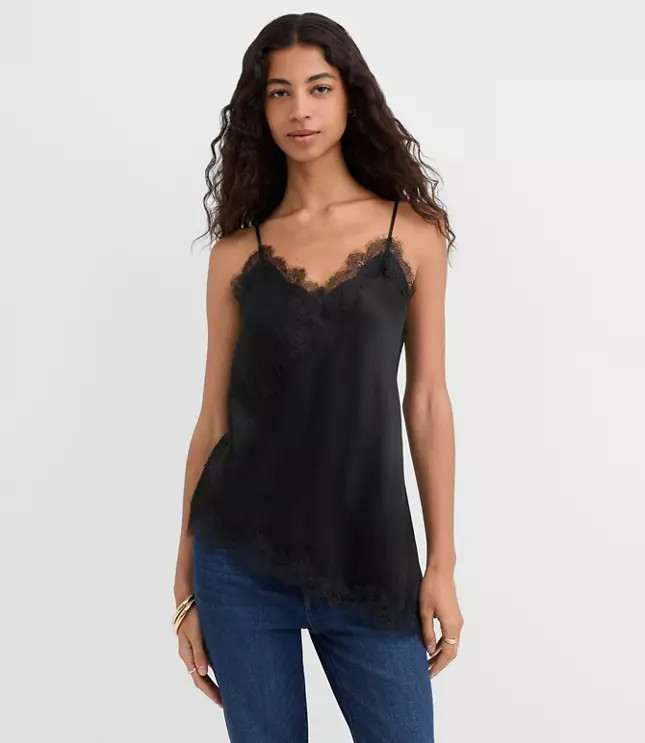 Lace Trim Satin Asymmetrical Cami | LOFT