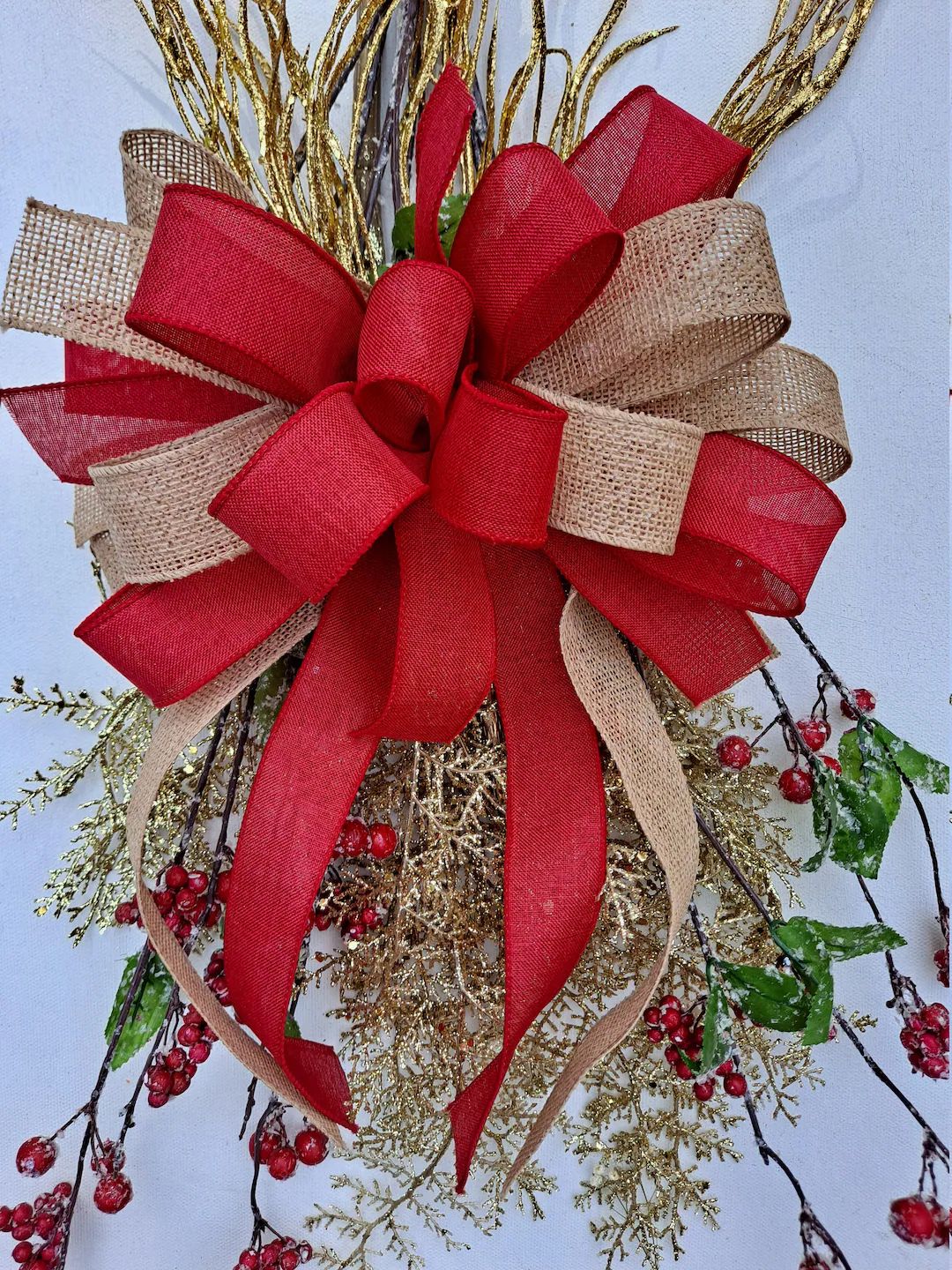 Red and Burlap Christmas Bows for Window Decor Mantel Bows - Etsy | Etsy (US)