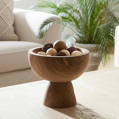 Decorative Wooded Pedestal Bowl for Modern Home Decor - Round Accent Bowl for Living Room Decor or Dining Room Table - 8 | Wayfair North America