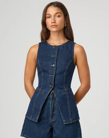 Denim High Neck Longline Vest | Glassons (Australia)