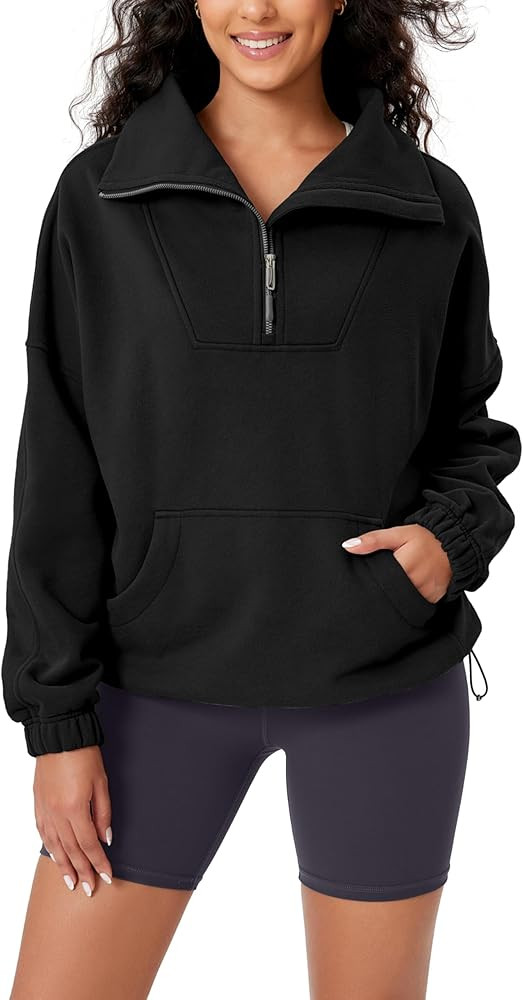 ODODOS Cinchable Sweatshirts for Women Funnel Neck Half Zipper Hoodies Fleece Lined Oversized Pul... | Amazon (US)