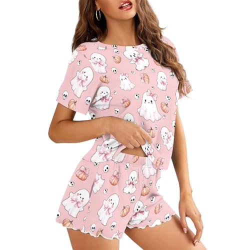 Dngkaoje Halloween Pjs Women Cute Pjs Pink Halloween Ghost Pajamas Women | Amazon (US)