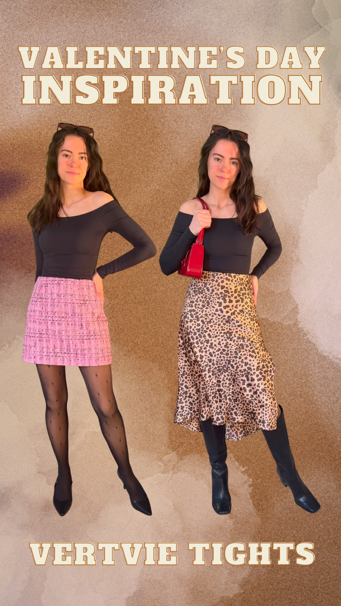 Styling two Valentine’s Day looks you’ll actually wear—both featuring Vertvie tights! 💕

✨ Look 1: Black heart tights (double-lined) paired with a black off-the-shoulder top, pink tweed skirt, and slingback heels.
✨ Look 2: Coffee fleece-lined tights styled with the same black top, a leopard print skirt, and knee-high black boots.

Which look is your favorite? Let me know below! ❤️

#LTKStyleTip #LTKFindsUnder50 #LTKSeasonal