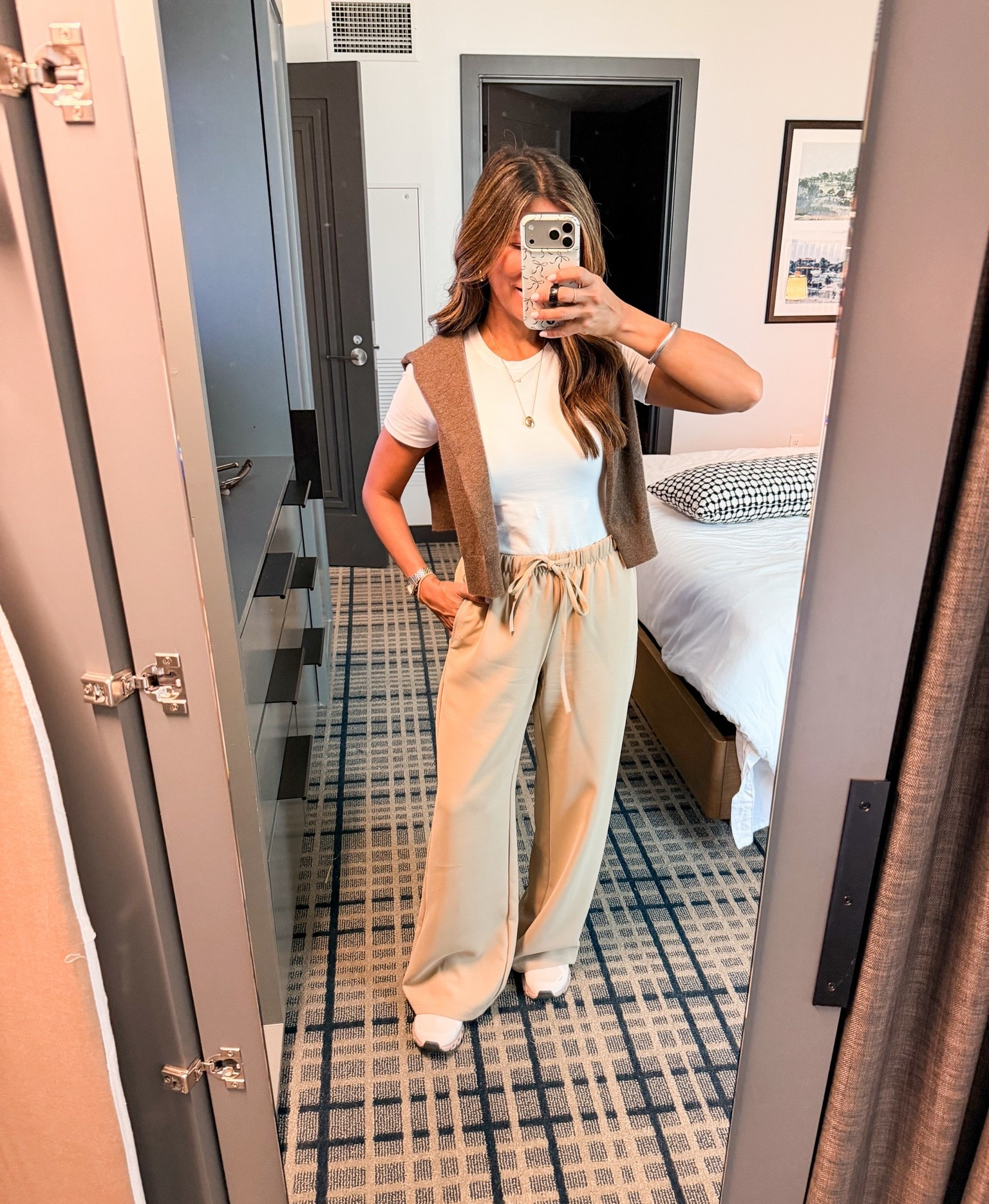 I’m 5’2” 118#ish for reference 
Pants in size small tts color Nomad Taupe-tons of colors available- wrinkle- resistant 
White tee in size small tts.
Sneakers tts- also my workout sneakers.
Cashmere sweater in small tts.

Large luggage is expandable and my fav luggage brand-I also have both carry-on sizes. Duffel bag is linked.
I also have a shoulder bag in the big size in black.
Airport outfit, travel outfit, Amazon finds, over 50 style, midlife fashion, petite fashion,midlife women, affordable fashion, fashion over40, LtK Con

#LTKCon #LTKPetite #LTKTravel

#LTKootd #LTKPetite #LTKTravel