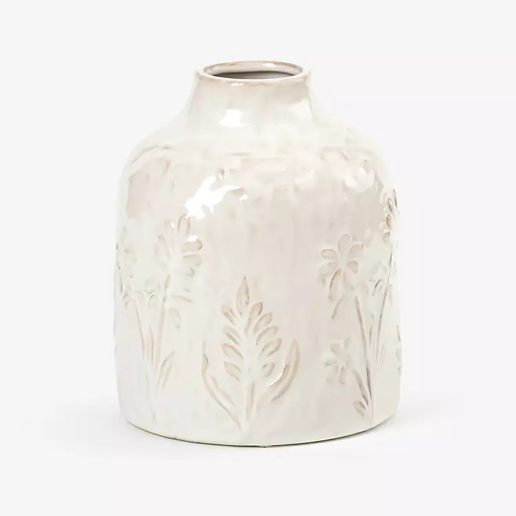 Ivory Embossed Floral Ceramic Vase, 7 in. | Kirklands