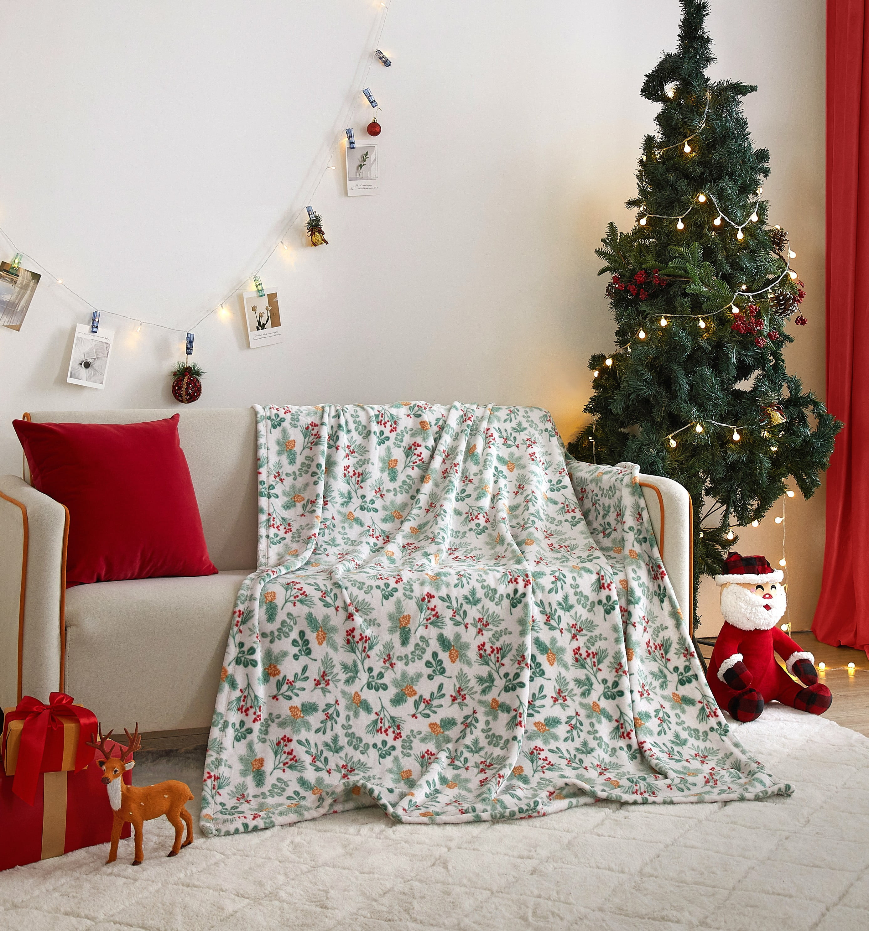 Holiday Time Cozy Christmas Plush Evergreen Throw Blanket, Standard Size, All Ages - Walmart.com | Walmart (US)