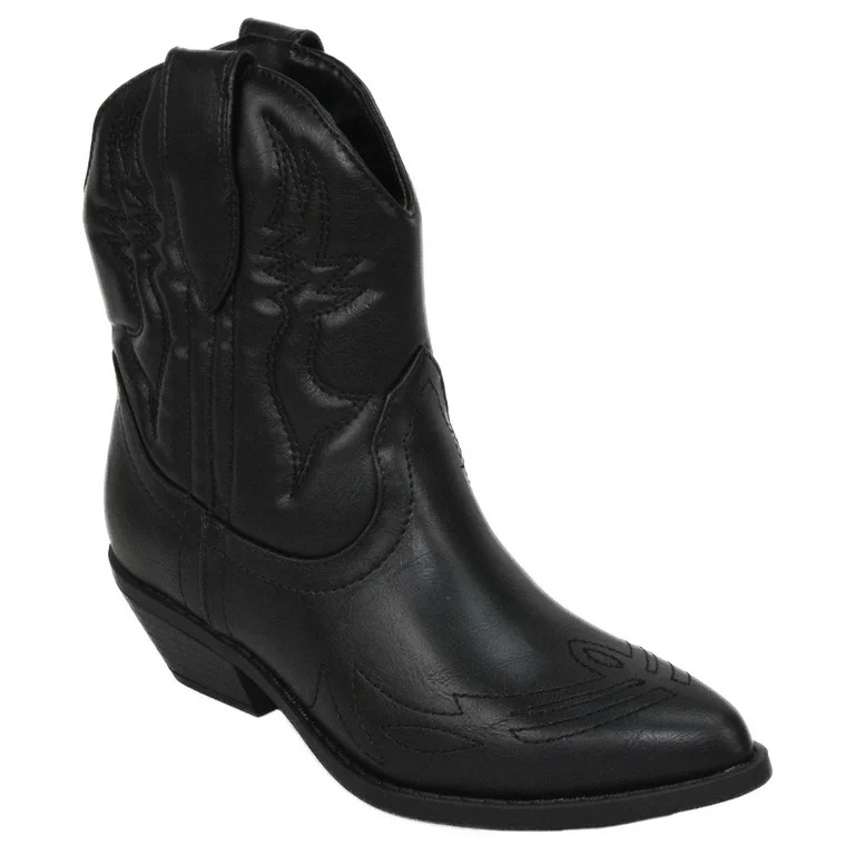 Soda Women Cowgirl Cowboy Western Stitched Ankle Boots Pointed Toe Short Booties RIGGING-S Black ... | Walmart (US)