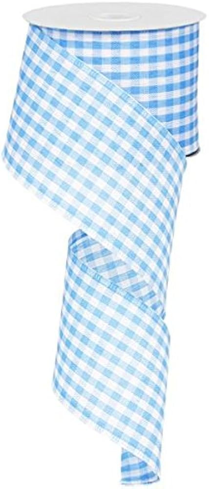 Craig Bachman Gingham Check Wired Edge Ribbon, 2.5" x 10 Yards (Blue, White) | Amazon (US)