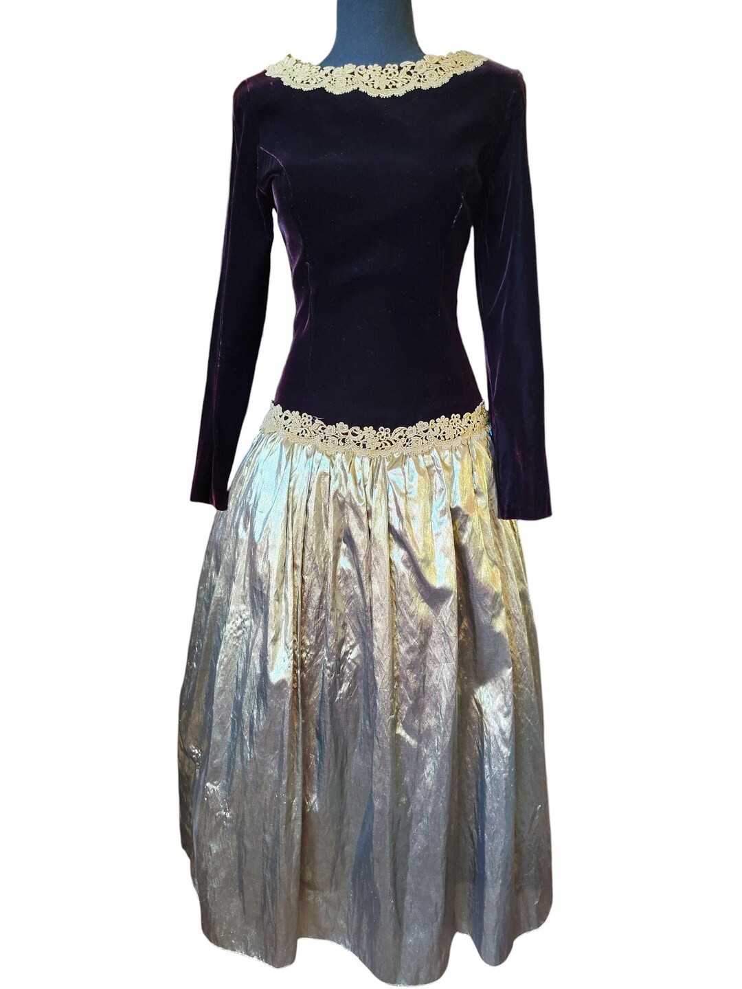 Vintage 1980s Scott Mcclintock Burgundy Velvet & Gold Lamé Formal Dress | Long Sleeve Glam Gown ... | Etsy (US)