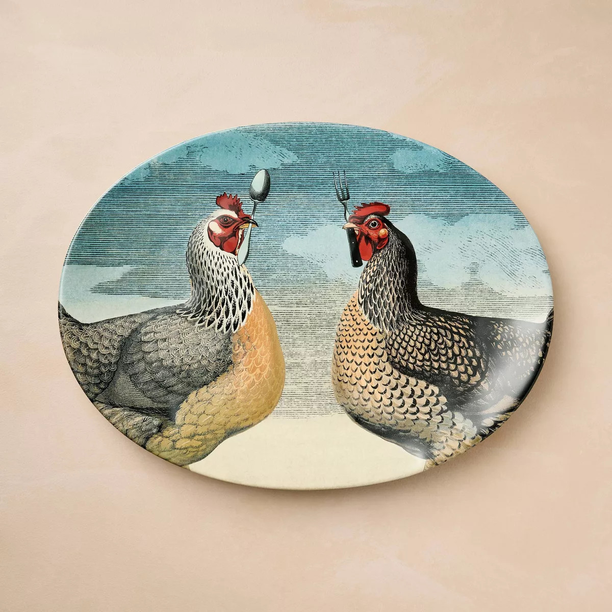 15"x11" Hungry Chickens Stoneware Oval Serving Platter - John Derian for Target | Target