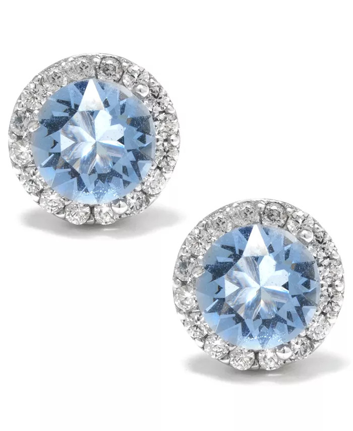 Fine Crystal Round Halo Stud Earrings in Sterling Silver, Created for Macy's | Macys (US)