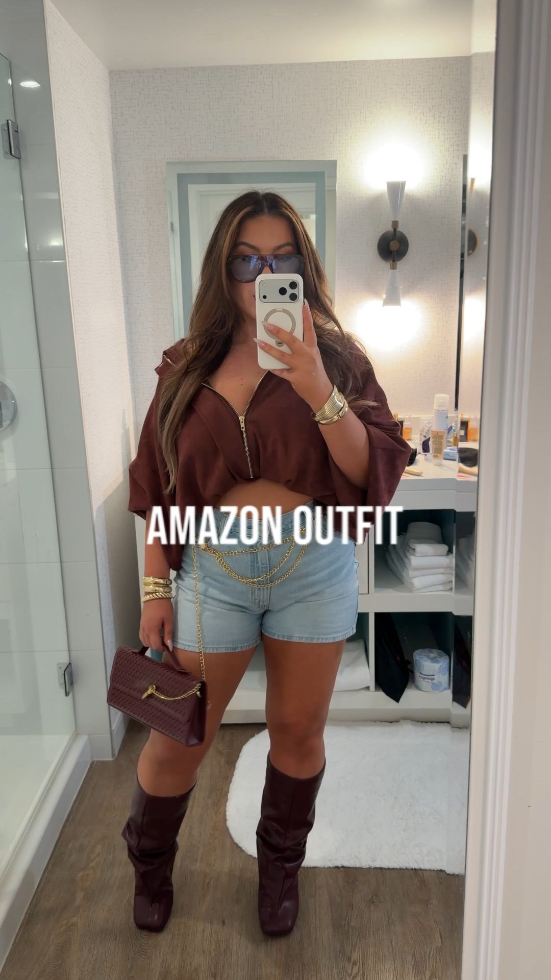 Outfits I wore in Palm Springs with Amazon Fashion! 

Shorts outfit: Wearing a size L in the jacket (tucked to crop), and a 31 in the jean shorts (super great curve-friendly fit!) Boots are incredibly comfortable and wide calf!

Trackpants + Corset Outfit: Wearing an XXL top (runs very small, I typically wear a L) XL long track pant (I’m 5’5 but I wanted to wear with heels), my favorite comfy clear heels, and Amazon accessories!
 
Formal Dress: This formal event dress from Amazon is fabulous!😻 (& a lil spicy) It has ruching throughout, a flattering slit, and is stretchy! Super curve-flattering- I'm wearing my reg L- also linked shapewear and accessories!

Cargo Trouser Outfit: Dinner Outfit 🤎 *top is old from Amazon, and not from this vendor- so I can't speak to its quality- but it looks to be the same!- I wear a L in mine* Trousers- size 12 (if inbetween, size up). Linked my favorite comfy heels, nippies, and jewelry!

