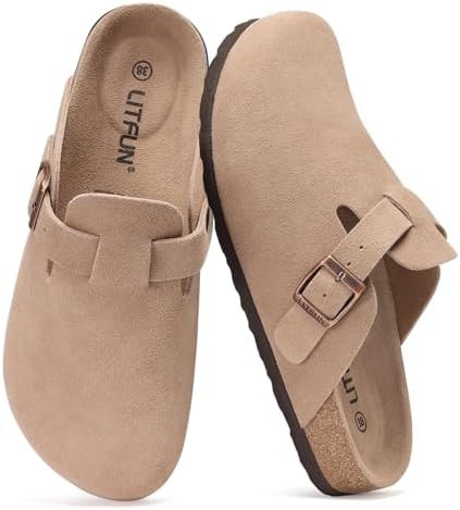 Litfun Women's Genuine Suede Clogs Soft Footbed Leather Potato Shoes Comfort Slip On Clogs with A... | Amazon (US)