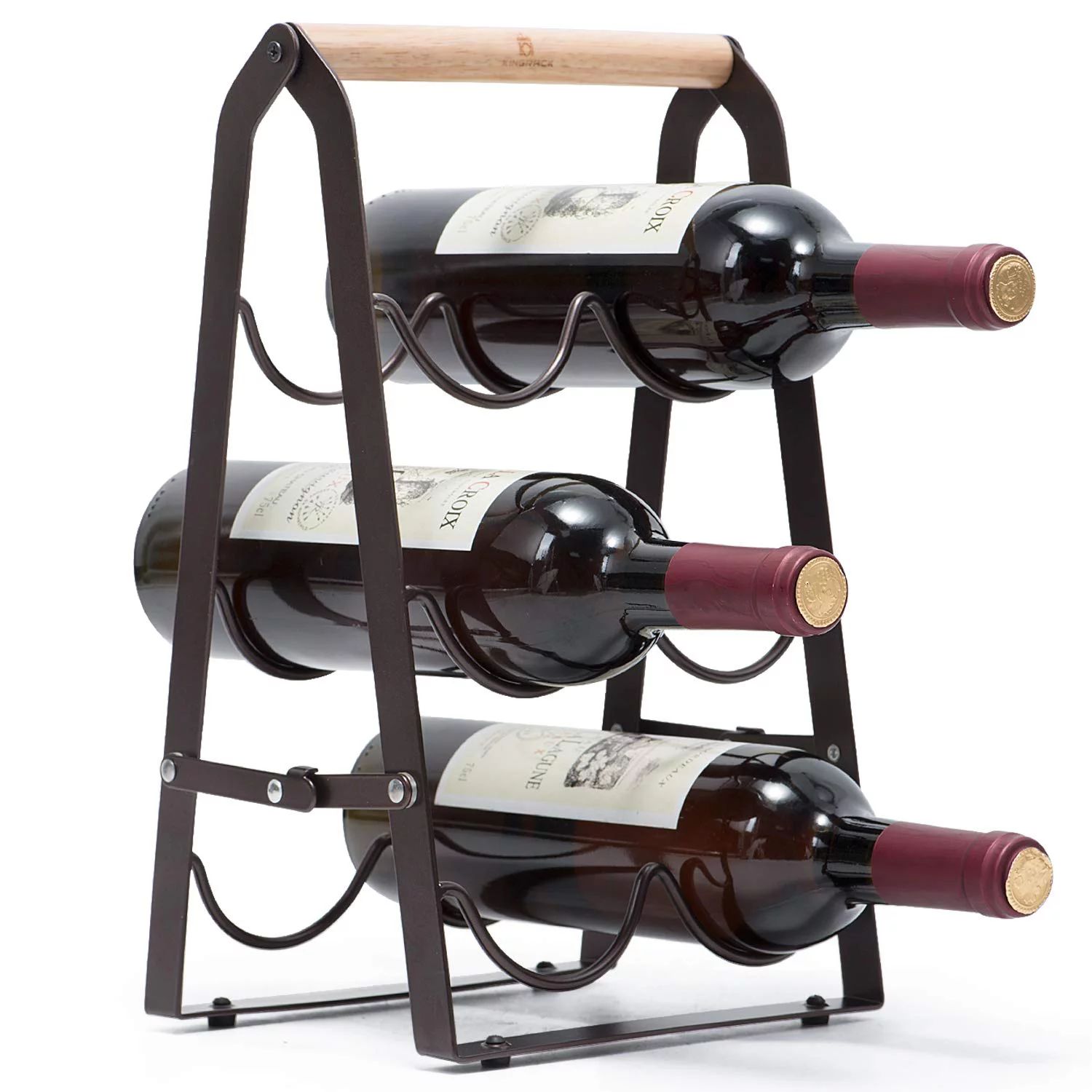KINGRACK Countertop Wine Rack, Tabletop Wood Wine Holder for 6 Bottle Wine, 3-Tier Classic Design... | Walmart (US)