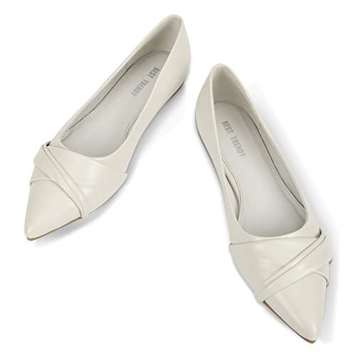 BEST TRENDY Stylish White Pointed Toe Flats for Women - Comfortable PU Leather Ballet Shoes, Elegant Women's Flats with Pointed Toe Design, Perfect for Casual or Office Wear, Durable and Fashionable White Leather Flats | Amazon (US)