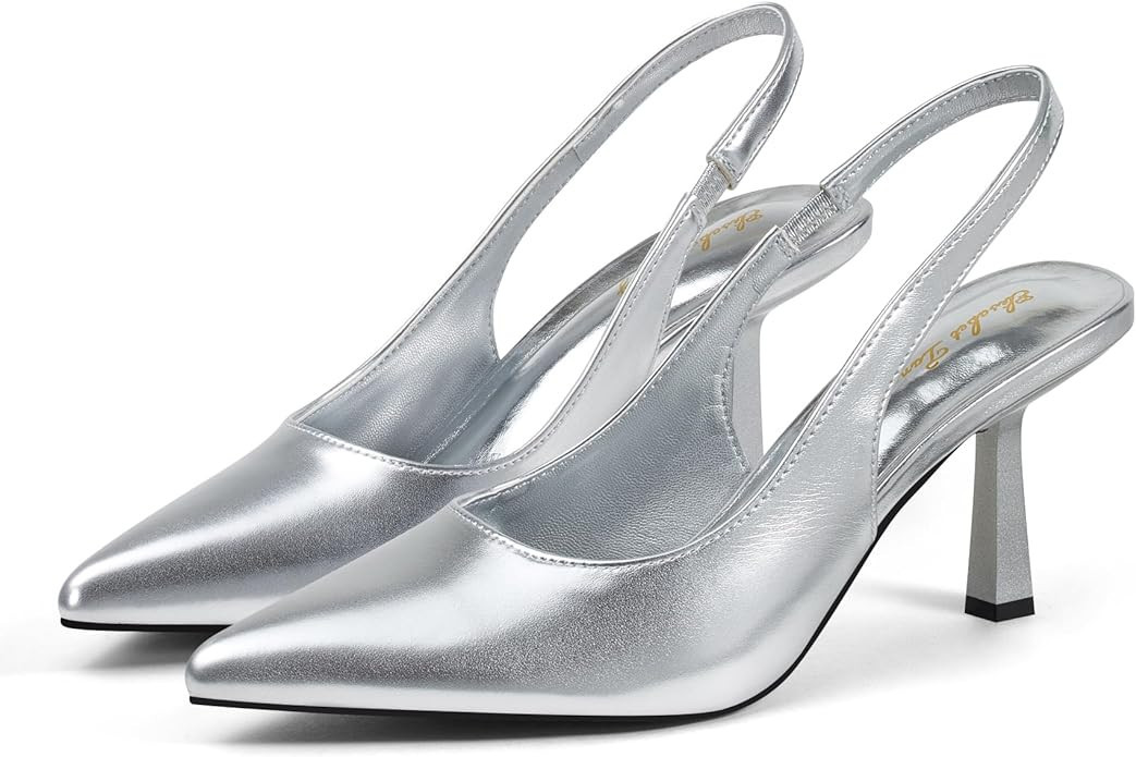 Elisabet Tang Women's Slingback Kitten Heel,3 inch Sexy Pointed Closed Toe Stiletto Pumps Slingba... | Amazon (US)