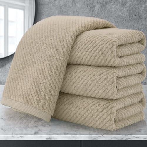 Beige Hand Towels, Hand Towels for Bathroom Set of 4, Large 18"x 28" - 100% Cotton | Lightweight | Thick | Quick Dry | Soft | Absorbent, Luxury Towel Set, Bathroom Essentials, Dark Beige | Amazon (US)