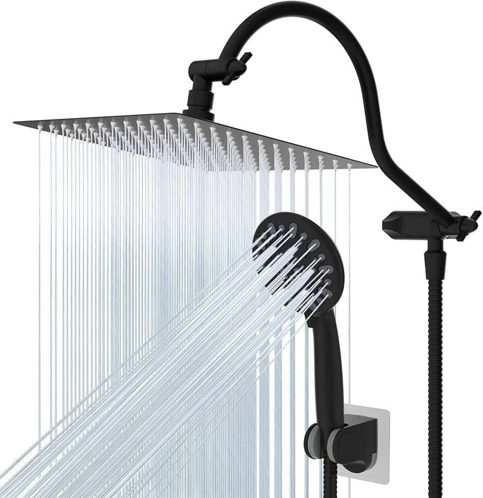 Hibbent All Metal Shower Head, 8'' High Pressure Rainfall Shower Head, Handheld Showerhead Combo ... | Amazon (US)