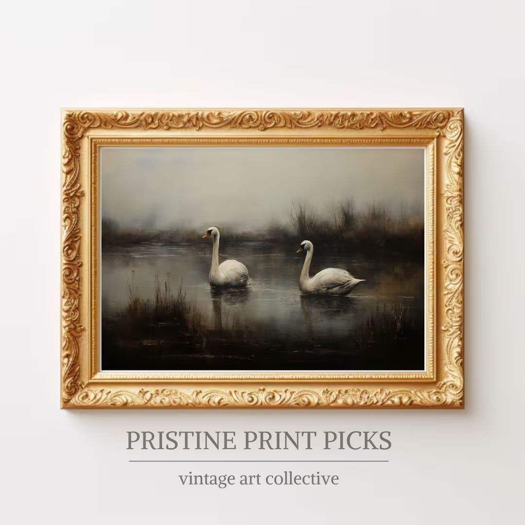 Moody Landscape Print Vintage PRINTABLE Art Swan Painting Dark Autumn Print Vintage Home Decor 55... | Etsy (US)