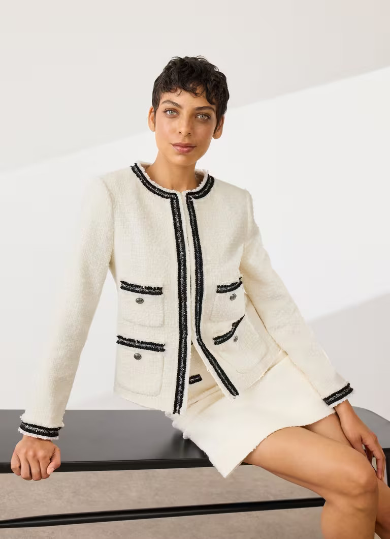 Charlie Cream Recycled Cotton Tweed Trim Jacket | L.K. Bennett (UK)