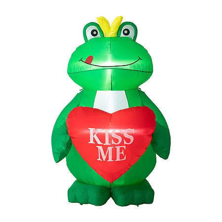 Glitzhome Lighted Valentine's Frog Lighted Outdoor Inflatable, One Size, Green | JCPenney