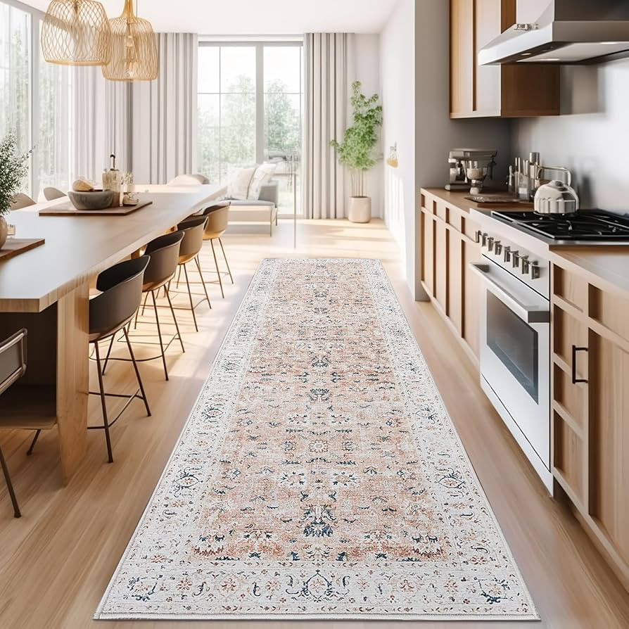 jinchan Runner Rug 3x8 Washable Rug - Boho Vintage Floral Low Pile Thin Non-Slip Non-Shedding Rug... | Amazon (US)