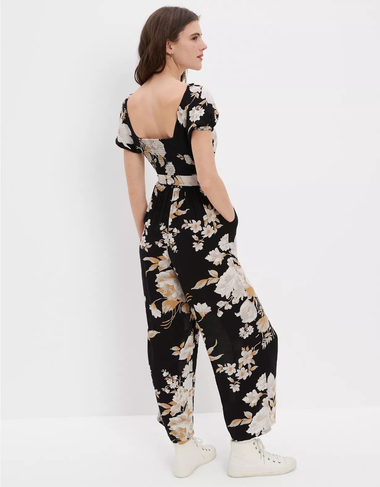 AE Ruched Puff-Sleeve Jumpsuit | American Eagle Outfitters (US & CA)