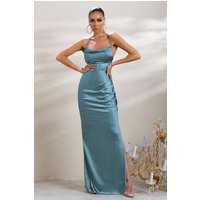 A-List | Blue Satin Cowl Maxi Dress With Thigh Split | Club L London