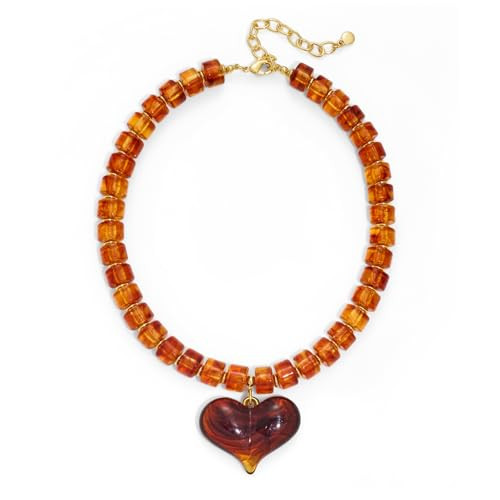WOWORAMA Chunky Heart Necklaces for Women Colorful Resin Beaded Choker Necklace Gold Puffy Heart ... | Amazon (US)