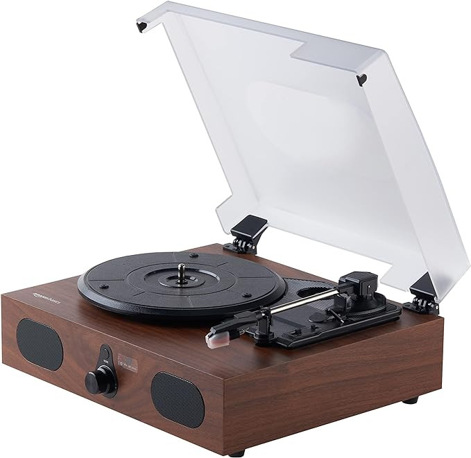 Amazon Basics Desktop Turntable Vinyl Record Player with Bluetooth and Built-in Speakers, 3-Speed... | Amazon (US)