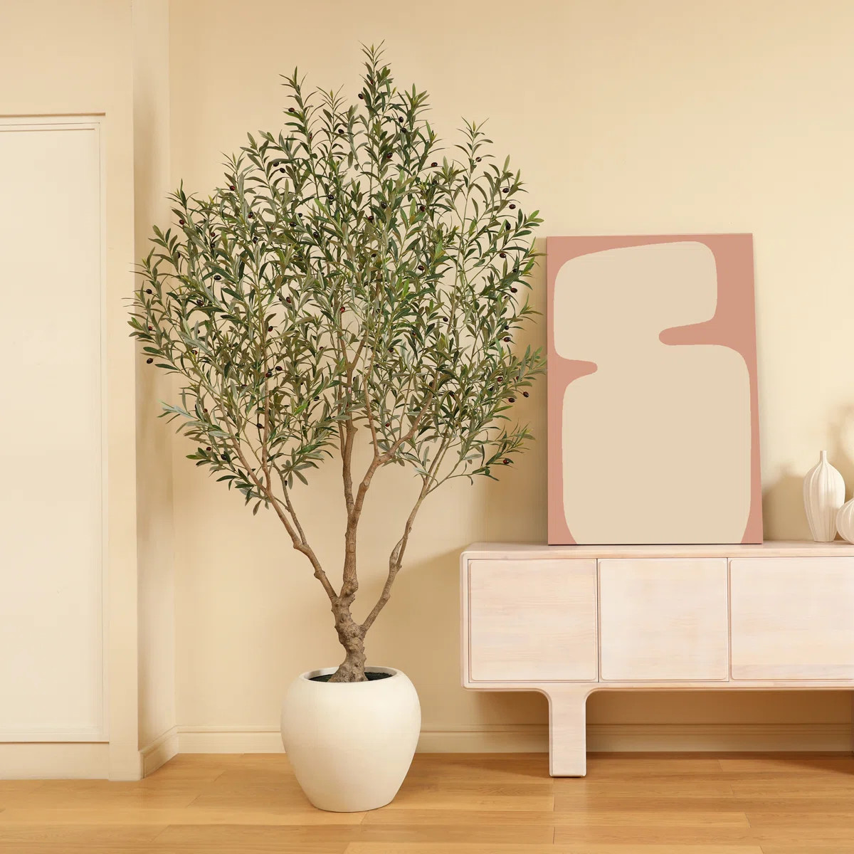 Alvina 8ft Artificial Olive Tree with 18in White Planter, Tall Faux Olive Trees for Indoor | Wayfair North America