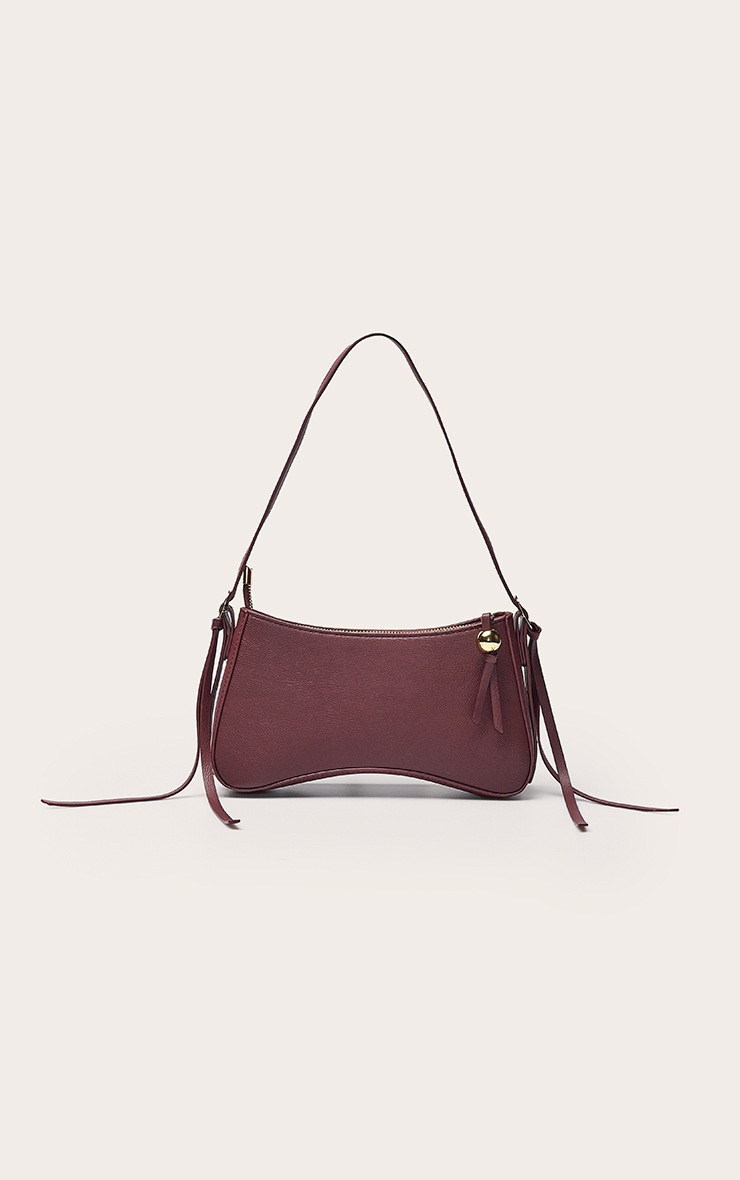 Plum Crinkle Curved Beaded Shoulder Bag | PrettyLittleThing UK