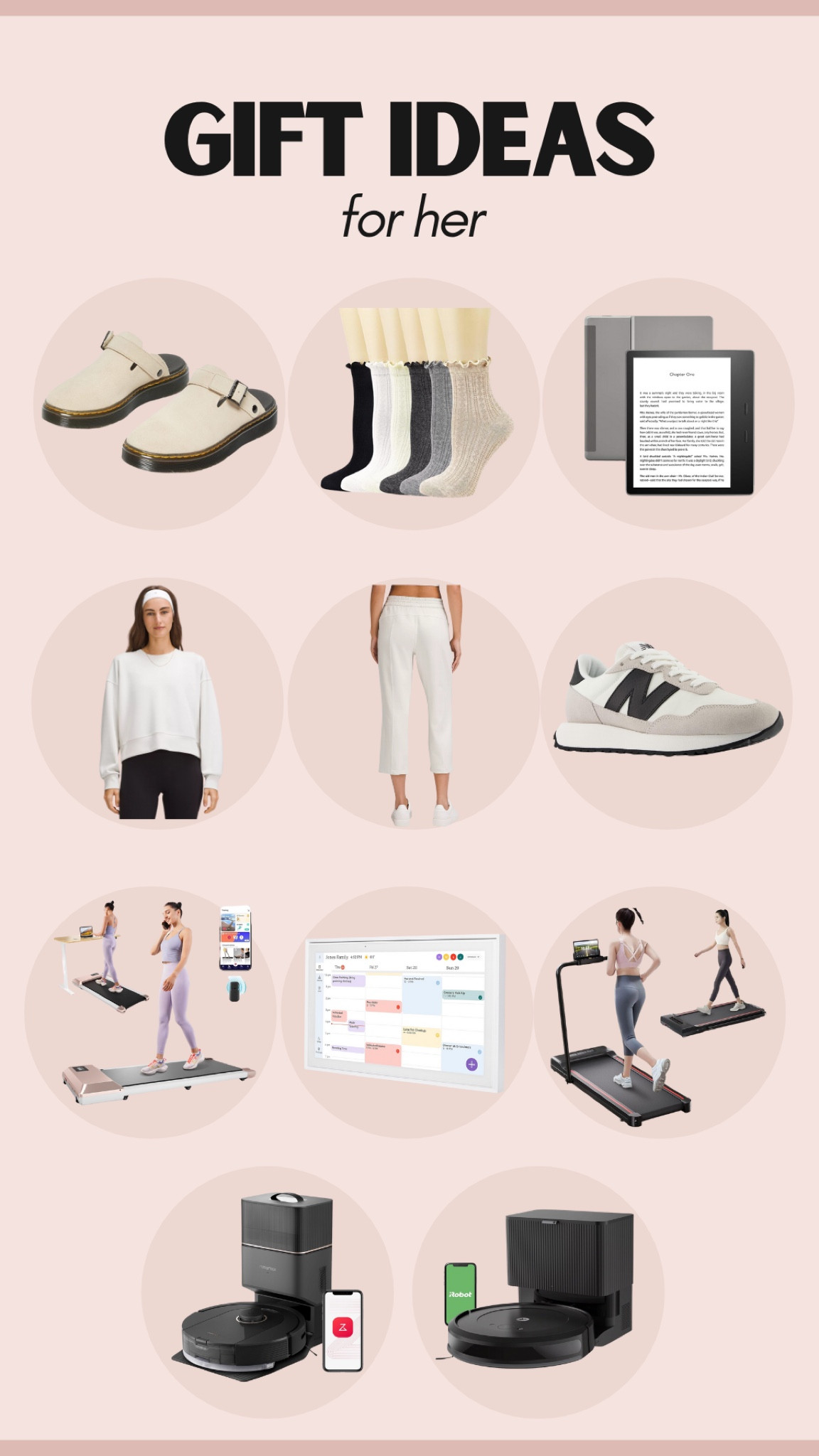 Mom’s wish list! It can be hard to think of things we “need” especially when we’re worried about buying for everyone else! Here are some things I LOVE and some things I’m putting on my list! 
-Lululemon soft stream set with these Doc Marten mules and some cute socks! 
-A kindle and a walking pad…life changing. Throw in some cute New Balance walking shoes too!
-A robot vacuum and a honey do list 🙌
-A Skylight calendar with a planned “play date” for you and your friends! 