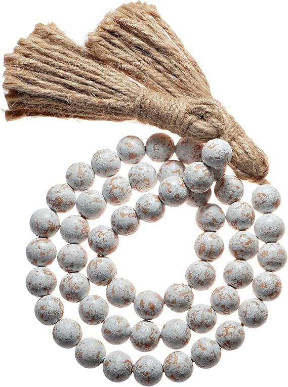 Farmhouse Wood Bead Garland Home Decor, Natural Wooden Garland for Tiered Tray, Tassel Garland De... | Amazon (US)
