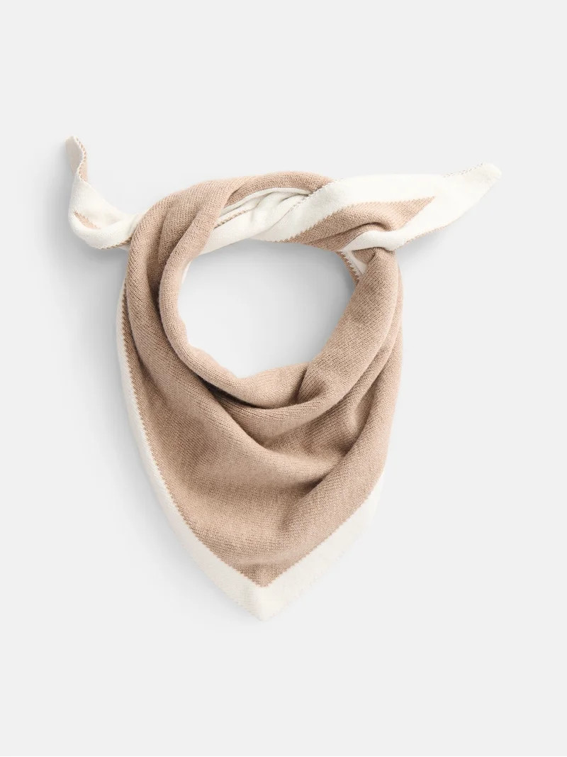 Scenario Women's Border Stripe Knit Triangle Scarf, Toasted Heather and Winter White | Walmart (US)
