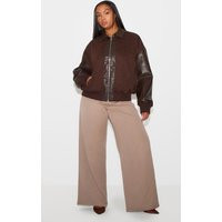 Plus Brown Faux Leather Contrast Jacket | PrettyLittleThing US