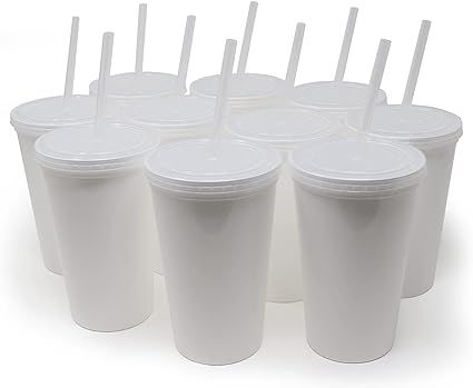 Rolling Sands 22oz Reusable Plastic Stadium White Cups with Lids, 10 Pack, USA Made; Plastic Tumb... | Amazon (US)