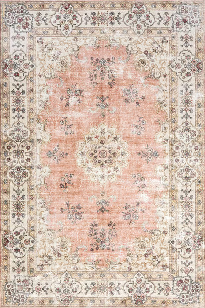 Peach Rosette Medallion Washable Area Rug | Rugs USA