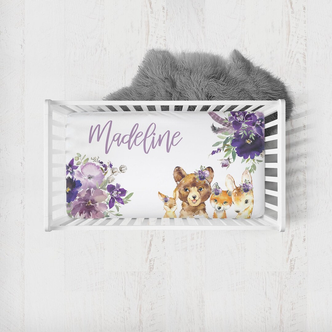 Personalized Woodland Animals Crib Sheet Purple Crib Bedding - Etsy | Etsy (US)