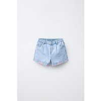 Zara - Embroidered Denim Shorts - Blue - 1½ Years (33,9 Inches) - Kids | Zara US