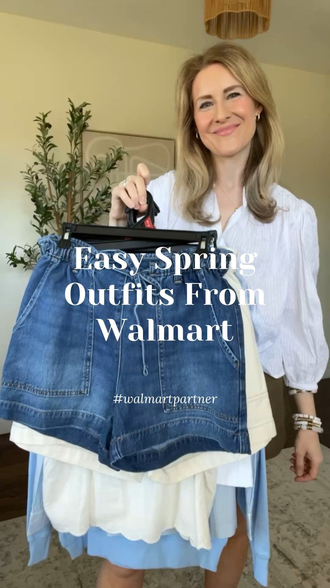 #walmartpartner Easy spring to summer looks on Walmart! I went up one size to a medium in the pull on drawstring shorts and love the fit. Long denim shorts fit tts, I’m 6. Tops I’m a true size small, except the sweatshirt I’m wearing a large for a relaxed fit. #walmart @walmart 

#LTKootd #LTKOver40 #LTKmomlife