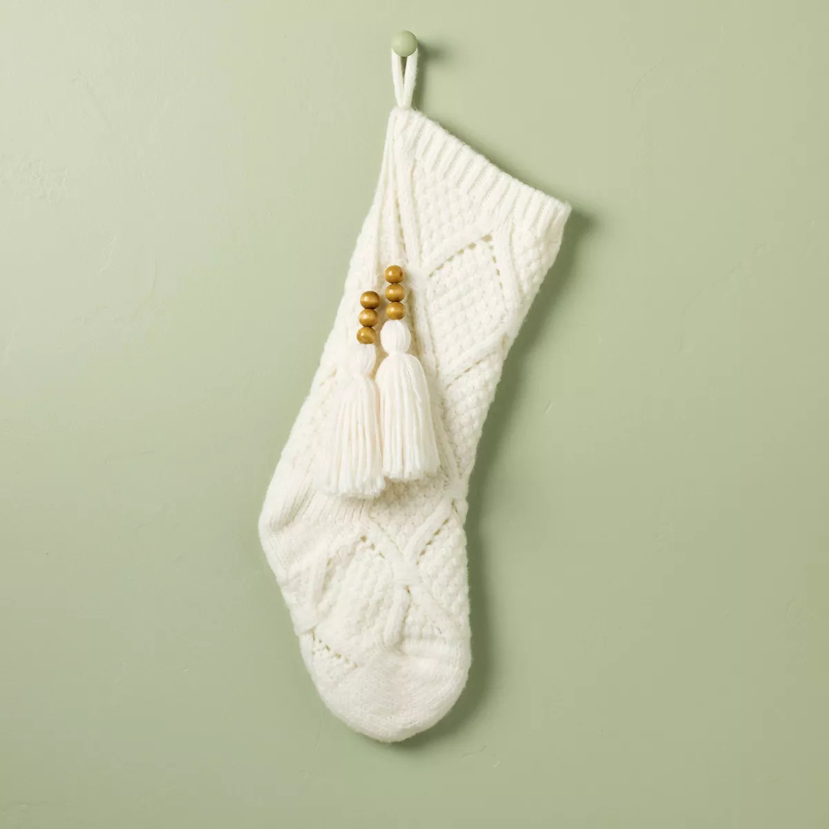 Sweater Knit Christmas Stocking with Beaded Tassel Cream - Hearth & Hand™ with Magnolia | Target