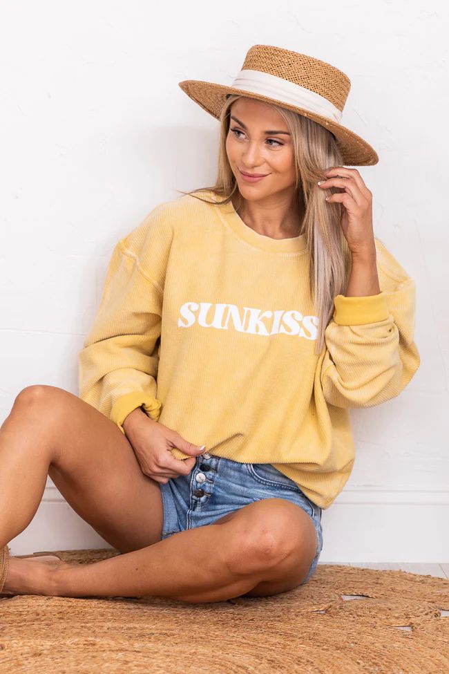 Sunkissed Gold Corded Graphic Sweatshirt | The Pink Lily Boutique