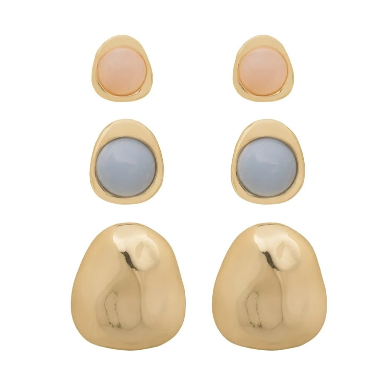 Time and Tru Women's Gold Tone Stud Earring Set with Resin Accents Minimalist Design | Walmart (US)