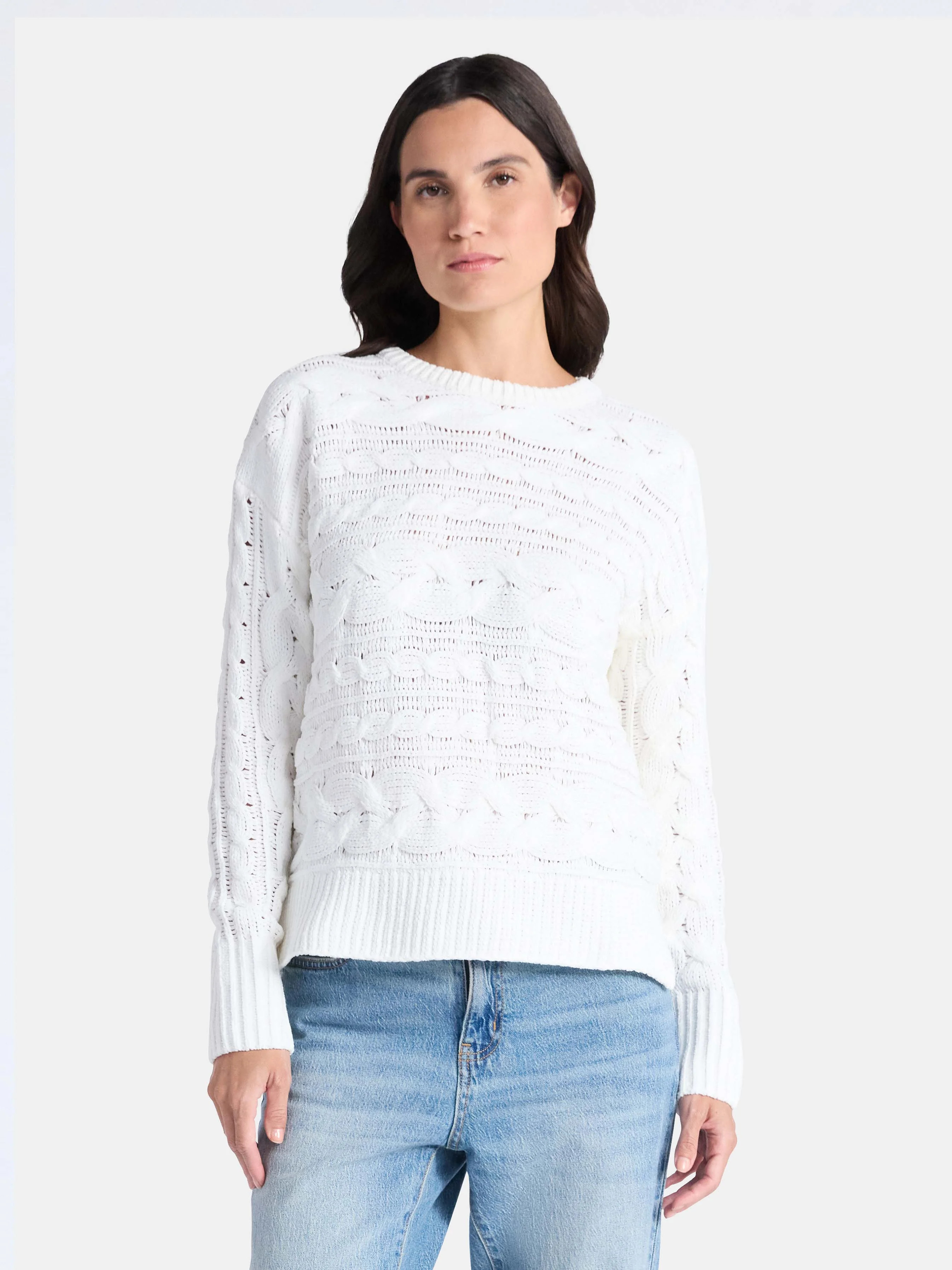 Time and Tru Women's Chenille Cable Knit Crewneck Sweater, Midweight, Sizes XS-XXXL - Walmart.com | Walmart (US)