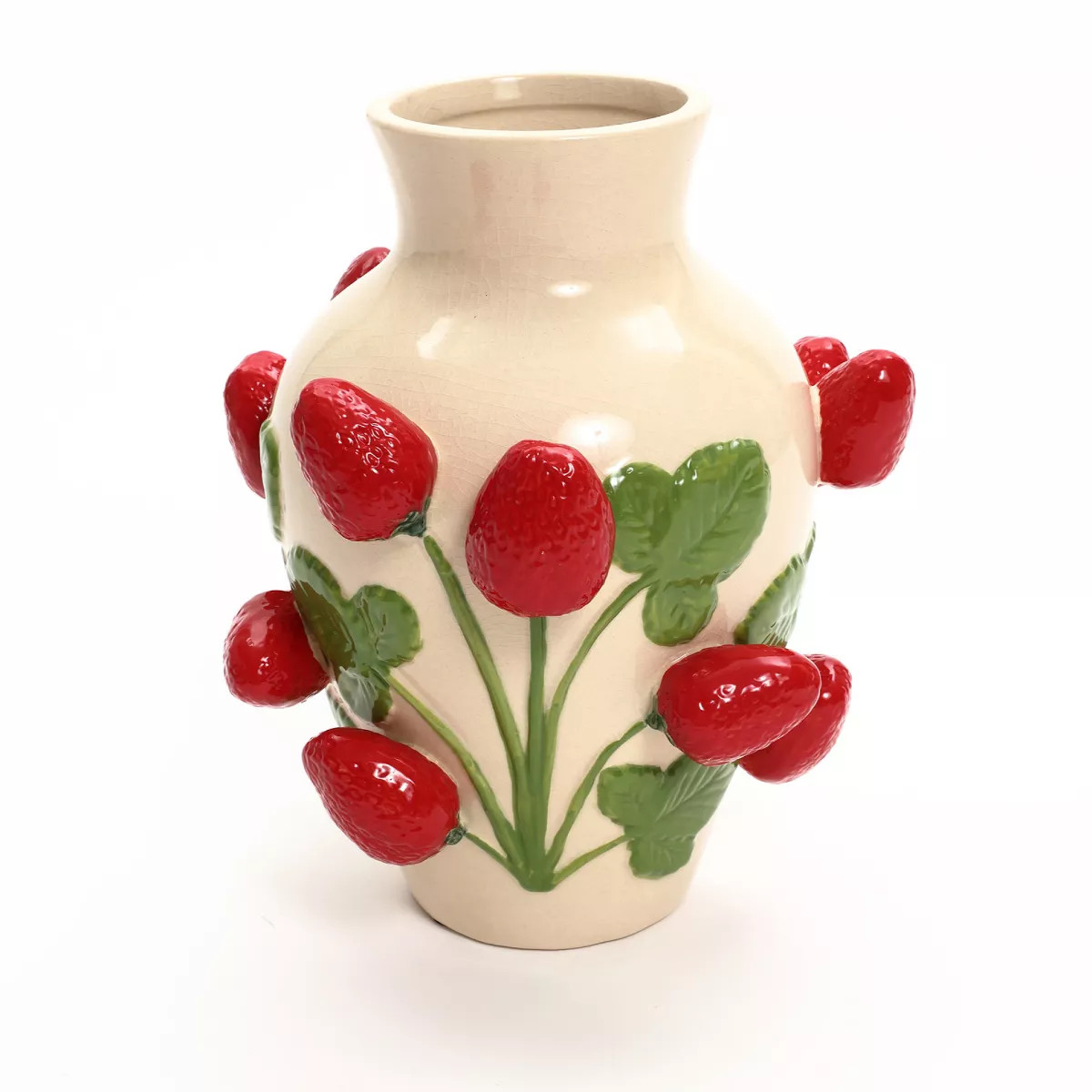 LuxenHome Ivory with Red Strawberries Ceramic 11-Inch Tall Vase Multicolored | Target