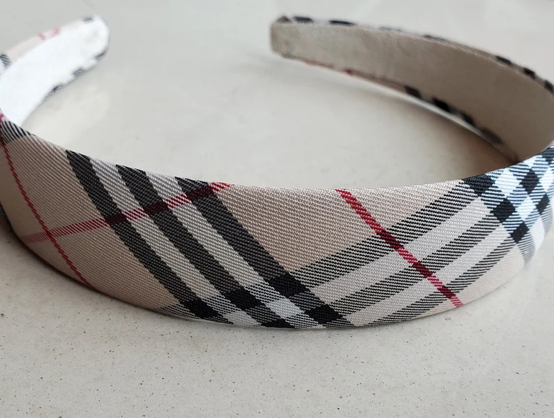 NEW Plaid Hairband Scrunchie Beige Navy Pink Tartan Bias-Cut 1" 2" Wide | Etsy (US)