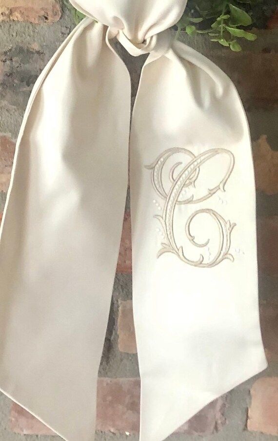 Ivory or white wreath sash with single monogram initial. ***FREE SHIPPING*** | Etsy (US)