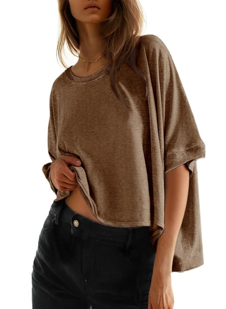 Dokotoo Summer Shirts 2025 Womens Solid T Shirts for Women Loose Oversized Tops Basic Tee | Amazon (US)