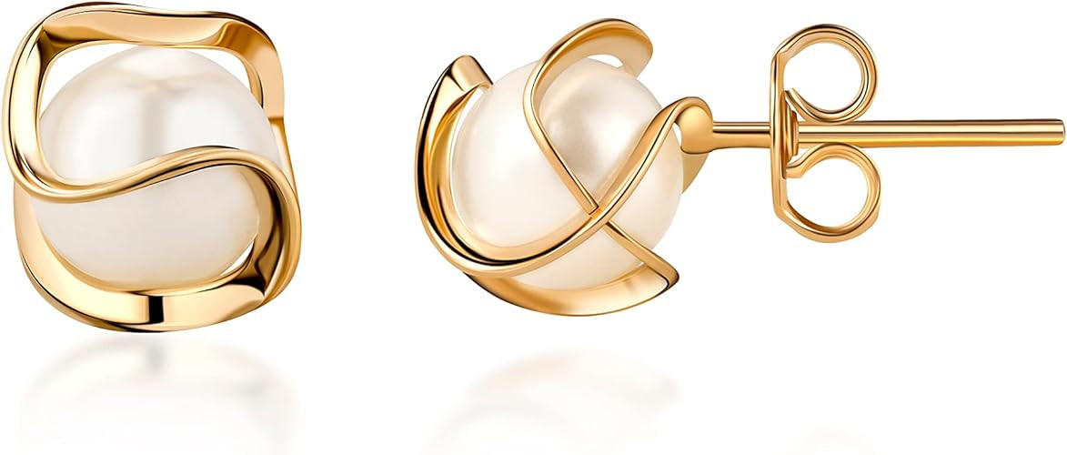 Barzel 18K Gold Plated Caged Pearl Stud Earrings - Made In Brazil | Amazon (US)